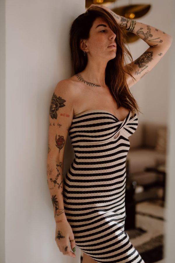 Striped strapless dress